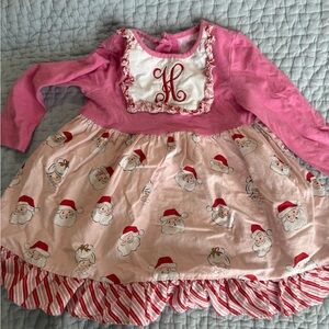 Pink Ricrac and Ruffles Santa Christmas Dress with H Monogram